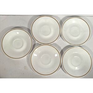 VTG CORELLE WHITE Saucers W/ LIGHT Brown STRIPE 6 1/8" SET OF 5 MCM